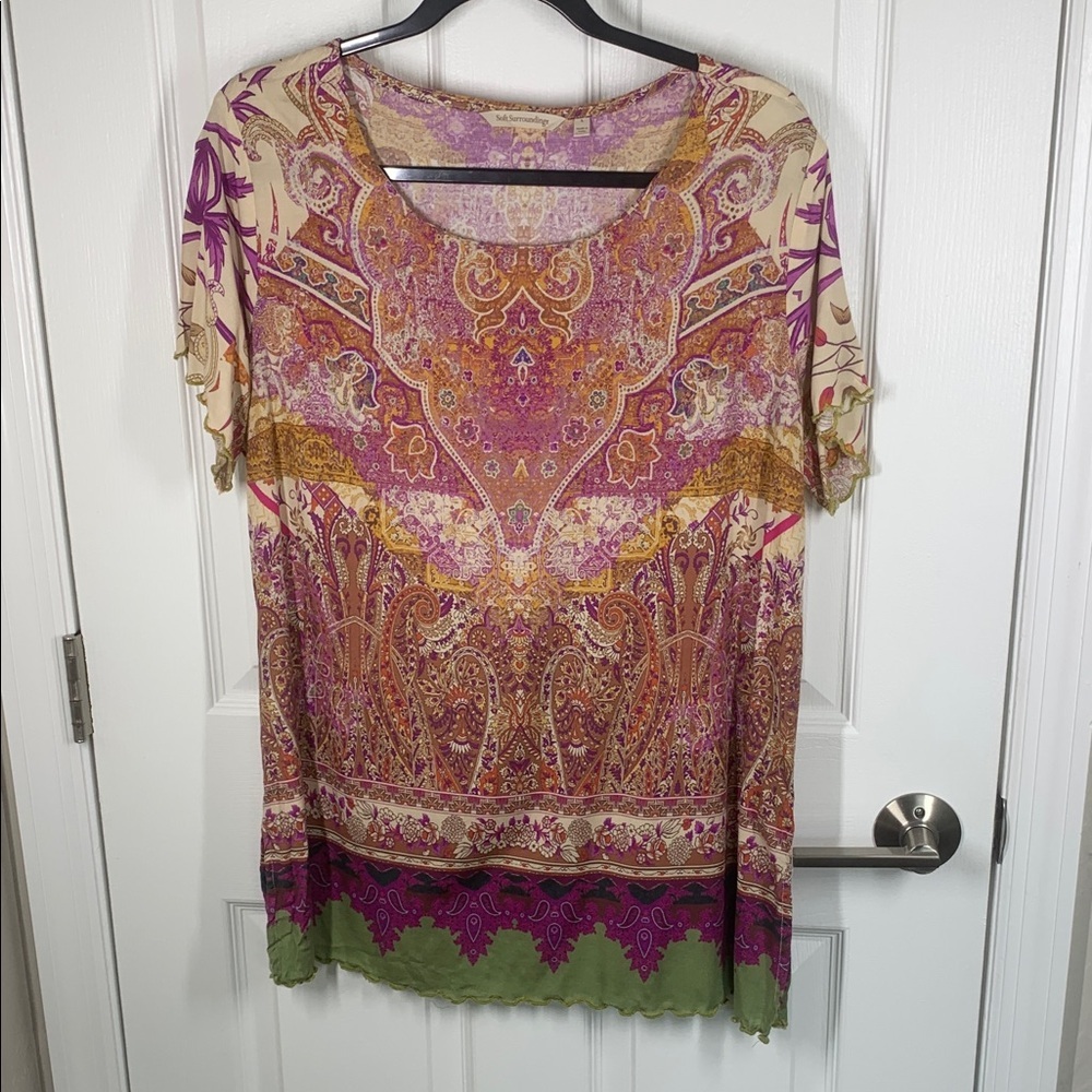 Soft surroundings modal blend colorful printed tee size large